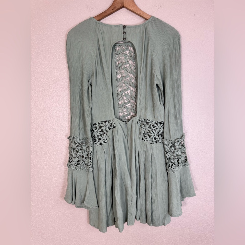 Free People Sunkissed Mini Dress in Light Sage Green size 4 Lace Details $118 - Picture 8 of 12
